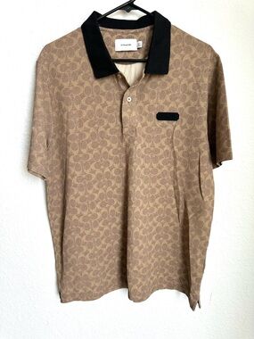 Coach Signature Polo Shirt Mens Large Brown like NEW